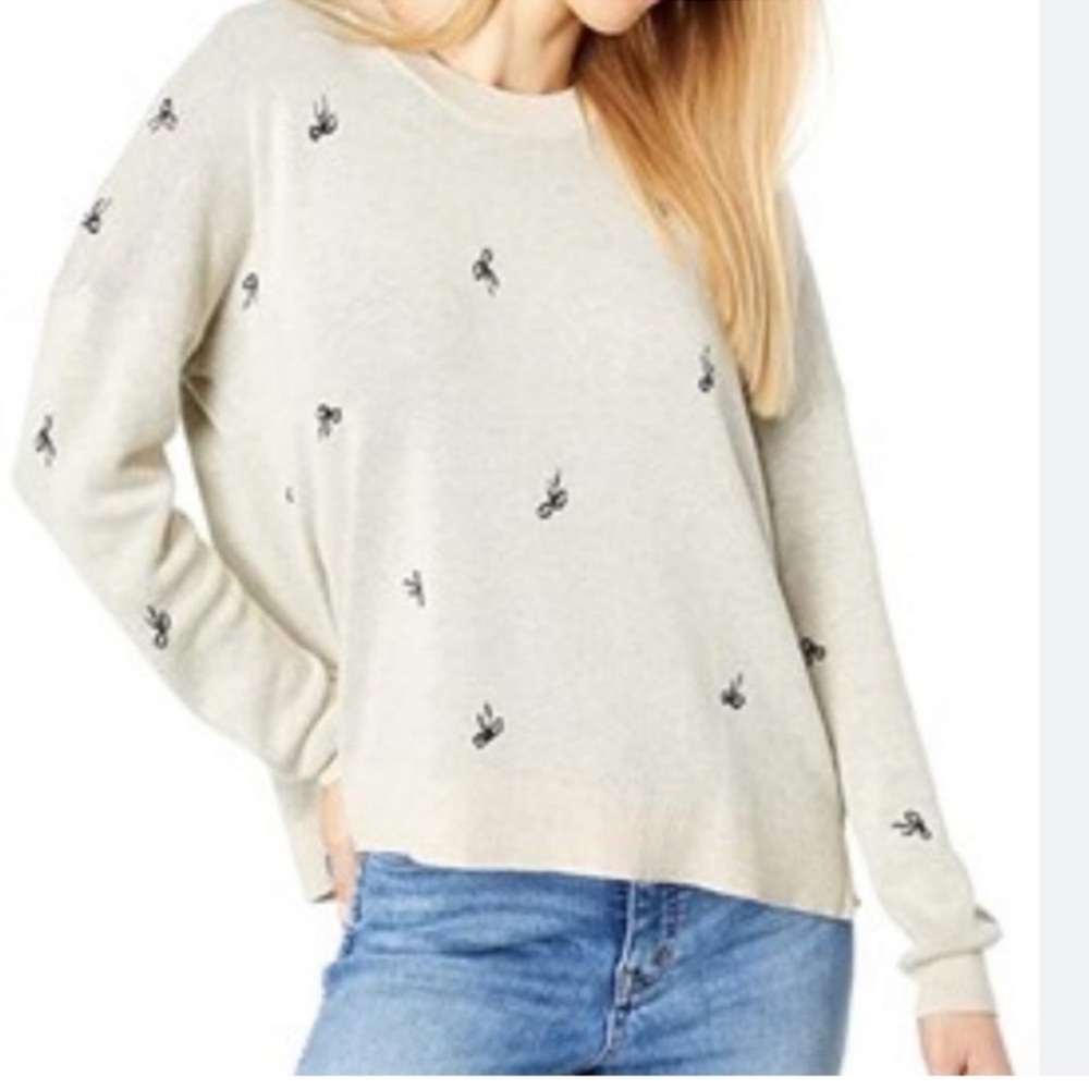 Madewell Womens Bow Jacquard Cream Crewneck Pullover Sweater Sz Medium Preppy